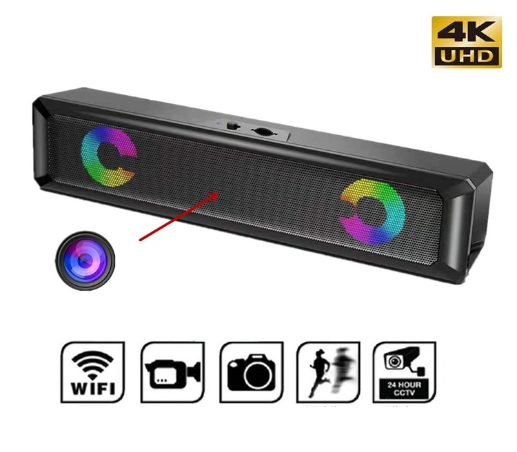 4K WiFi kamera skrytá v bluetooth reproduktore - LED soundbar
