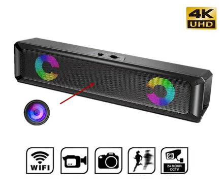 4K WiFi kamera skrytá v bluetooth reproduktore - LED soundbar