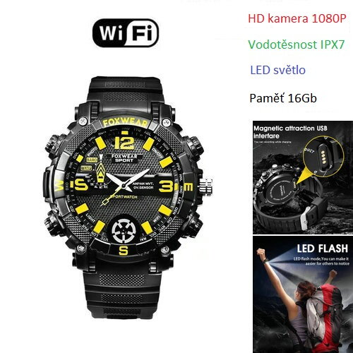 Kamera skrytá v hodinkách s funkciou wifi FOXWEAR